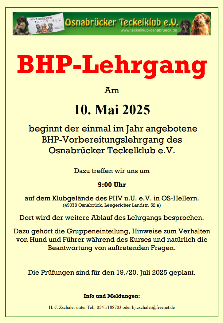 Ankündigung BHP-Lehrgang 2025